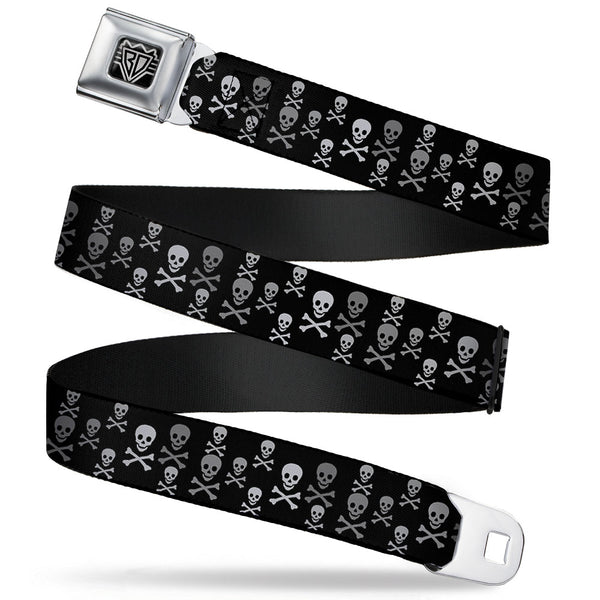 Buckle-Down BD Wings Logo CLOSE-UP Full Color Black Silver Seatbelt Belt - Multi Skull Black/Gray Webbing