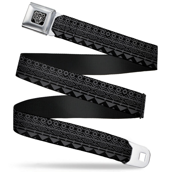 Buckle-Down BD Wings Logo CLOSE-UP Full Color Black Silver Seatbelt Belt - Aztec1 Gray/Black Webbing