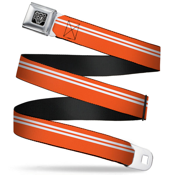 Buckle-Down BD Wings Logo CLOSE-UP Full Color Black Silver Seatbelt Belt - Racing Stripe Orange/White Webbing