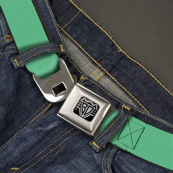Buckle-Down BD Wings Logo CLOSE-UP Full Color Black Silver Seatbelt Belt - Solid Rainforest Green Webbing