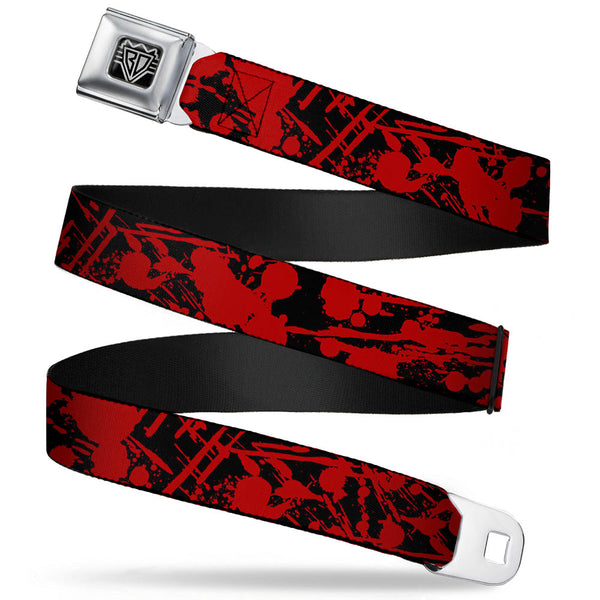 Buckle-Down BD Wings Logo CLOSE-UP Full Color Black Silver Seatbelt Belt - Splatter Black/Red Webbing