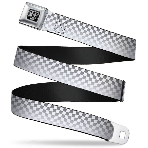 Buckle-Down BD Wings Logo CLOSE-UP Full Color Black Silver Seatbelt Belt - Checker Black/White Fade Out Webbing