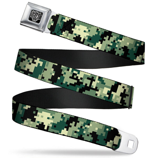Buckle-Down BD Wings Logo CLOSE-UP Full Color Black Silver Seatbelt Belt - Digital Camo Webbing