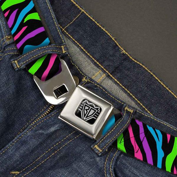 Buckle-Down BD Wings Logo CLOSE-UP Full Color Black Silver Seatbelt Belt - Zebra Black/Blue/Green/Pink/Purple Webbing