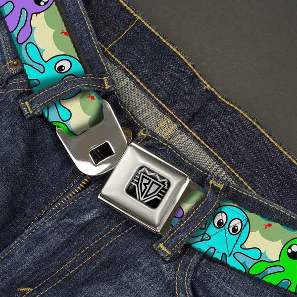 Buckle-Down BD Wings Logo CLOSE-UP Full Color Black Silver Seatbelt Belt - Octopus Cartoon Webbing