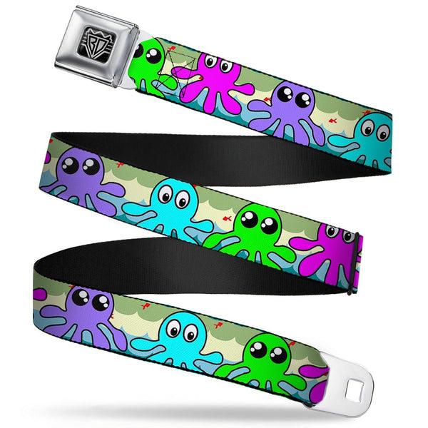 Buckle-Down BD Wings Logo CLOSE-UP Full Color Black Silver Seatbelt Belt - Octopus Cartoon Webbing