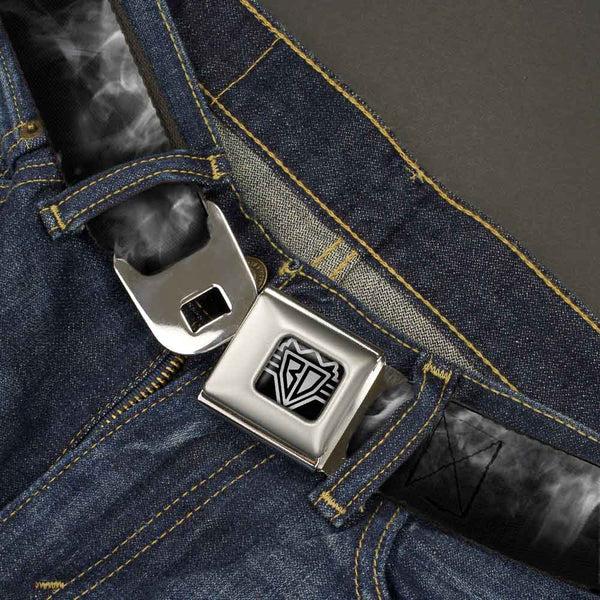 Buckle-Down BD Wings Logo CLOSE-UP Full Color Black Silver Seatbelt Belt - Smoke Black/Grays Webbing