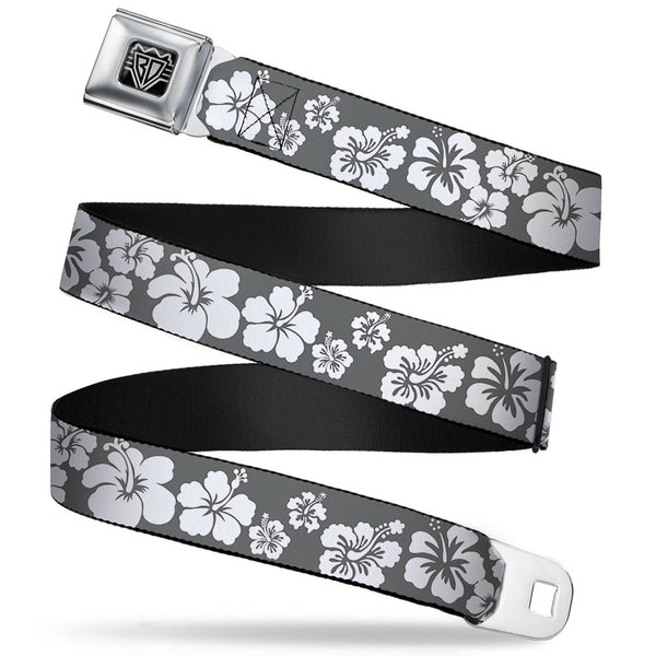 Buckle-Down BD Wings Logo CLOSE-UP Full Color Black Silver Seatbelt Belt - Hibiscus Gray/White Webbing