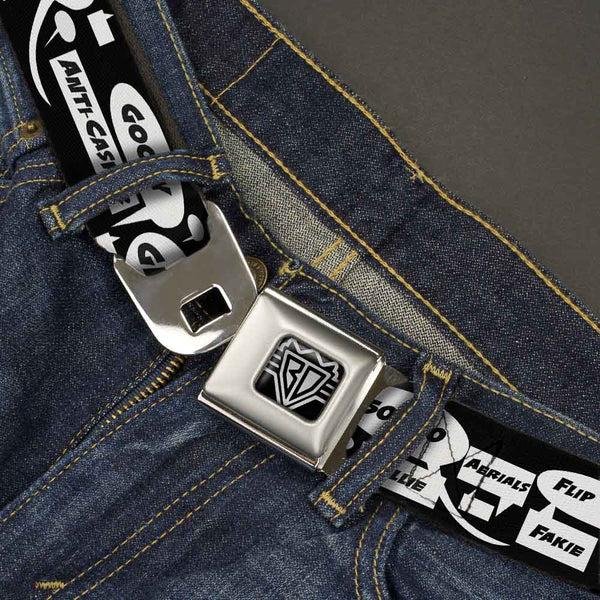 Buckle-Down BD Wings Logo CLOSE-UP Full Color Black Silver Seatbelt Belt - Skater Bubbles Webbing