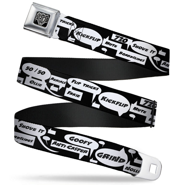 Buckle-Down BD Wings Logo CLOSE-UP Full Color Black Silver Seatbelt Belt - Skater Bubbles Webbing