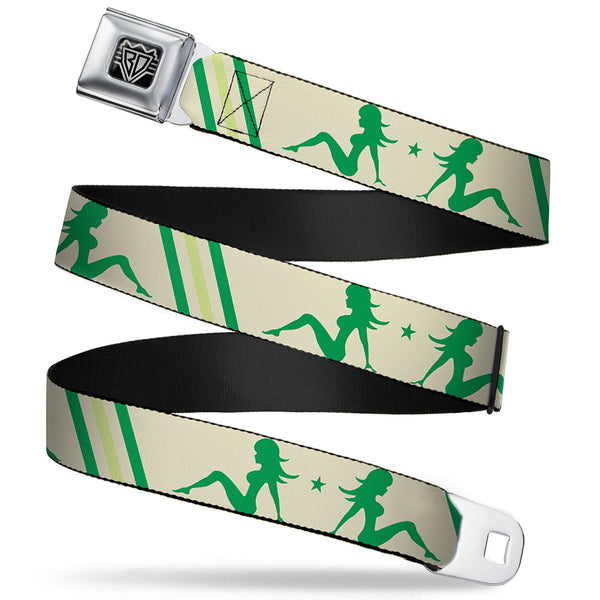 Buckle-Down BD Wings Logo CLOSE-UP Full Color Black Silver Seatbelt Belt - Mud Flap Girls w/Stripes Tan/Green/Lime Green Webbing