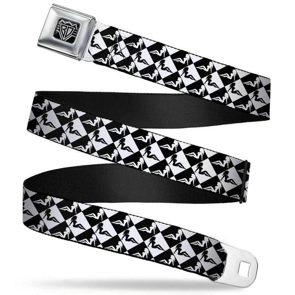 Buckle-Down BD Wings Logo CLOSE-UP Full Color Black Silver Seatbelt Belt - Mud Flap Girl Diamonds Black/White Webbing