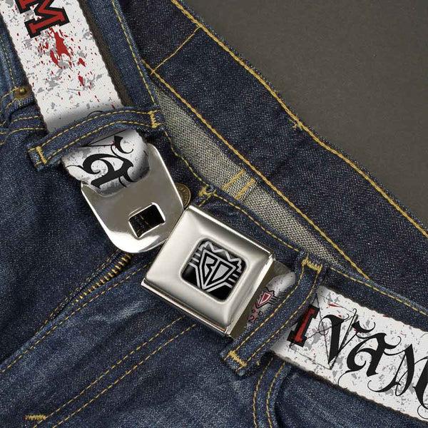 Buckle-Down BD Wings Logo CLOSE-UP Full Color Black Silver Seatbelt Belt - Team Vampire Webbing