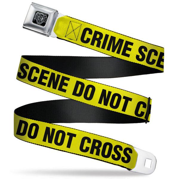 Buckle-Down BD Wings Logo CLOSE-UP Full Color Black Silver Seatbelt Belt - CRIME SCENE DO NOT CROSS Yellow/Black Webbing