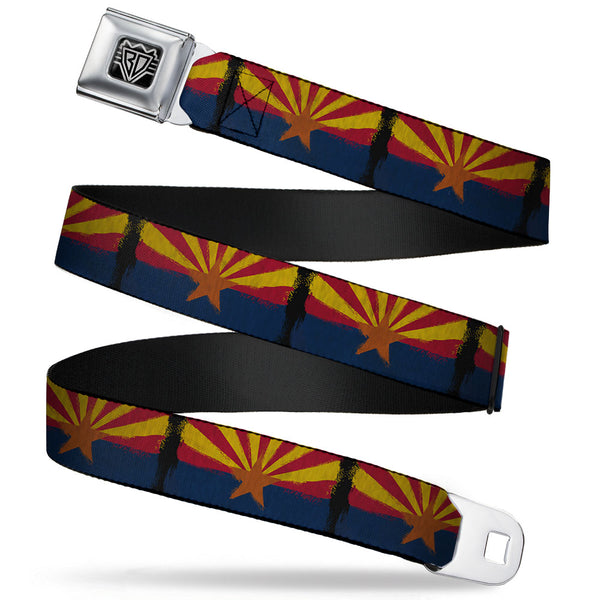 Buckle-Down BD Wings Logo CLOSE-UP Full Color Black Silver Seatbelt Belt - Arizona Flag Distressed Painting Webbing