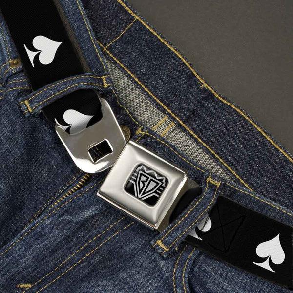 Buckle-Down BD Wings Logo CLOSE-UP Full Color Black Silver Seatbelt Belt - Spade Black/White Webbing