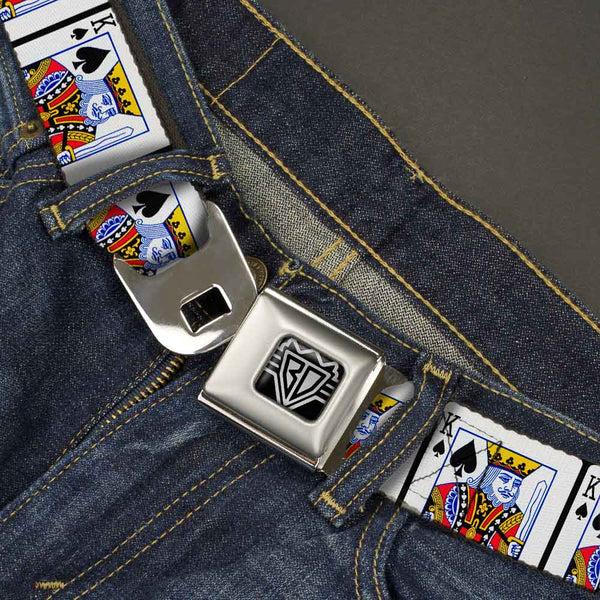 Buckle-Down BD Wings Logo CLOSE-UP Full Color Black Silver Seatbelt Belt - King Of Spades Webbing