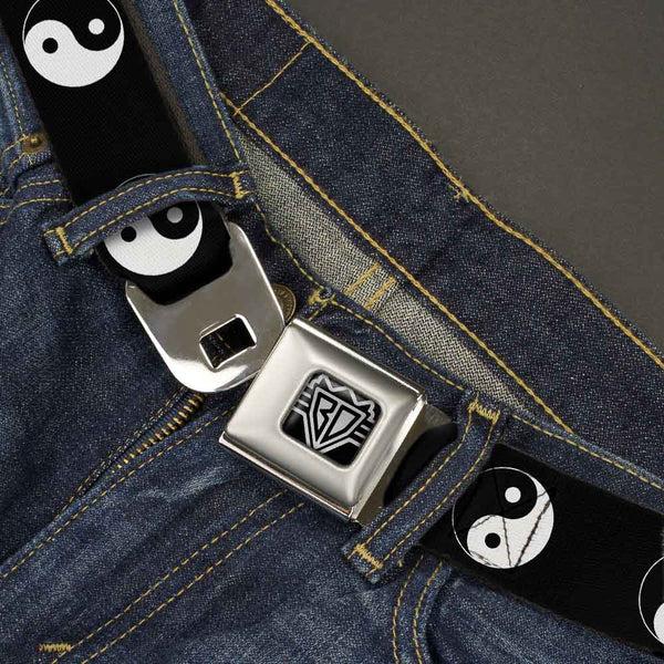 Buckle-Down BD Wings Logo CLOSE-UP Full Color Black Silver Seatbelt Belt - Yin Yang Symbol Black/White Webbing