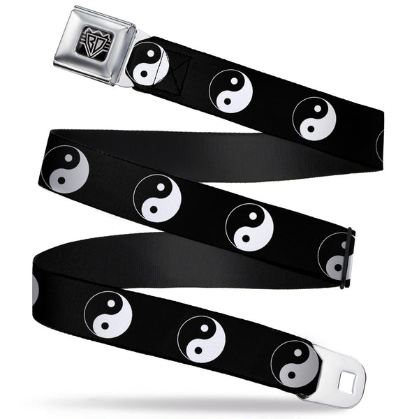 Buckle-Down BD Wings Logo CLOSE-UP Full Color Black Silver Seatbelt Belt - Yin Yang Symbol Black/White Webbing