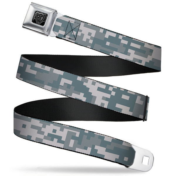 Buckle-Down BD Wings Logo CLOSE-UP Full Color Black Silver Seatbelt Belt - Digital Camo2 Grays Webbing