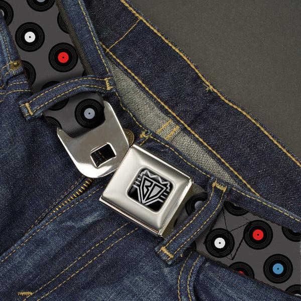 Buckle-Down BD Wings Logo CLOSE-UP Full Color Black Silver Seatbelt Belt - Vinyl Records Gray/Black/Red/Blue/White Webbing