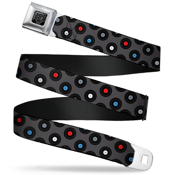 Buckle-Down BD Wings Logo CLOSE-UP Full Color Black Silver Seatbelt Belt - Vinyl Records Gray/Black/Red/Blue/White Webbing