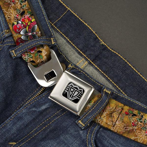Buckle-Down BD Wings Logo CLOSE-UP Full Color Black Silver Seatbelt Belt - TJ-Butterflies Webbing