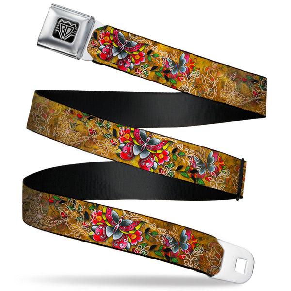 Buckle-Down BD Wings Logo CLOSE-UP Full Color Black Silver Seatbelt Belt - TJ-Butterflies Webbing