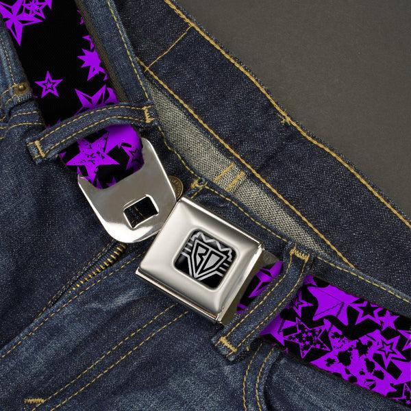 Buckle-Down BD Wings Logo CLOSE-UP Full Color Black Silver Seatbelt Belt - Stargazer Black/Purple Webbing