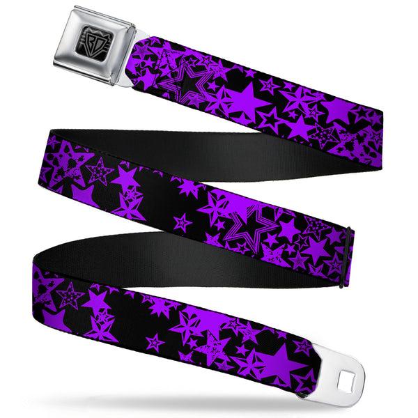 Buckle-Down BD Wings Logo CLOSE-UP Full Color Black Silver Seatbelt Belt - Stargazer Black/Purple Webbing