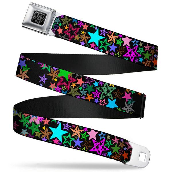 Buckle-Down BD Wings Logo CLOSE-UP Full Color Black Silver Seatbelt Belt - Stargazer Black/Multi Color Webbing