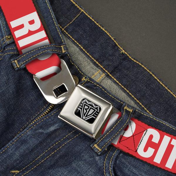 Buckle-Down BD Wings Logo CLOSE-UP Full Color Black Silver Seatbelt Belt - RIP CITY Red/White Webbing