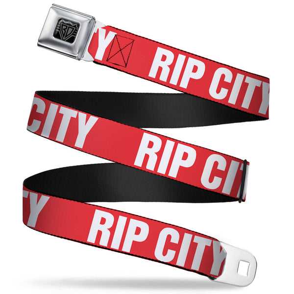 Buckle-Down BD Wings Logo CLOSE-UP Full Color Black Silver Seatbelt Belt - RIP CITY Red/White Webbing