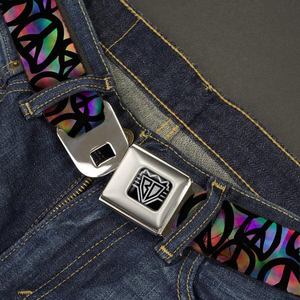 Buckle-Down BD Wings Logo CLOSE-UP Full Color Black Silver Seatbelt Belt - Peace Psychedelic Webbing