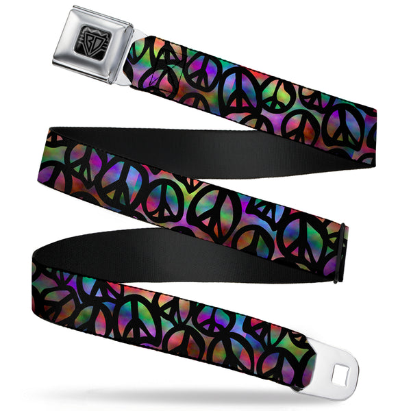 Buckle-Down BD Wings Logo CLOSE-UP Full Color Black Silver Seatbelt Belt - Peace Psychedelic Webbing