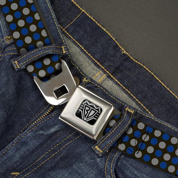 Buckle-Down BD Wings Logo CLOSE-UP Full Color Black Silver Seatbelt Belt - Mini Polka Dots Black/Blue/Gray Webbing