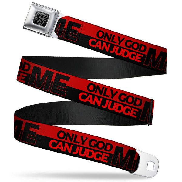 Buckle-Down BD Wings Logo CLOSE-UP Full Color Black Silver Seatbelt Belt - ONLY GOD CAN JUDGE ME/Stripe Red/Black/Red Webbing