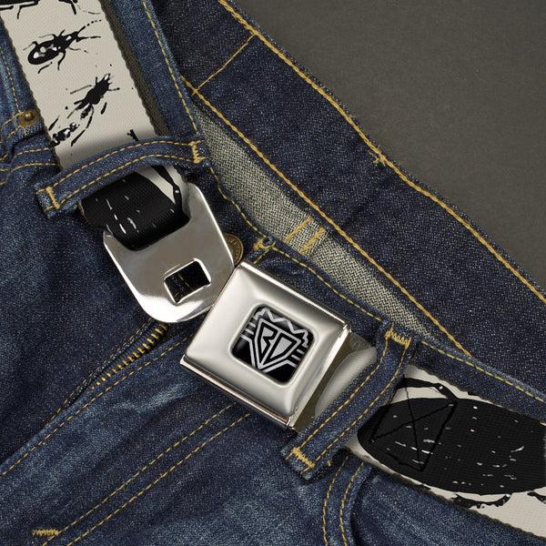 Buckle-Down BD Wings Logo CLOSE-UP Full Color Black Silver Seatbelt Belt - Insects Gray/Black Webbing