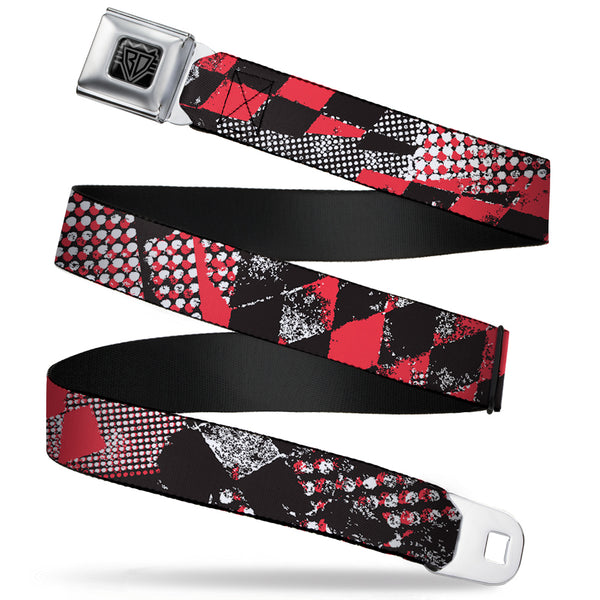 Buckle-Down BD Wings Logo CLOSE-UP Full Color Black Silver Seatbelt Belt - Grunge Checker Flag Red Webbing