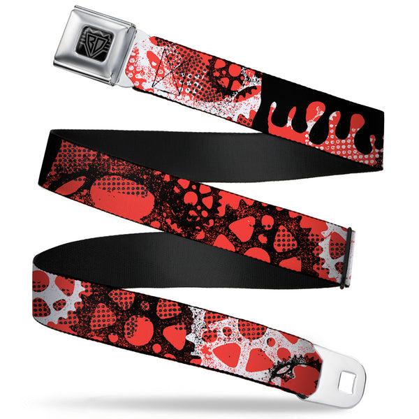 Buckle-Down BD Wings Logo CLOSE-UP Full Color Black Silver Seatbelt Belt - Grunge Gears Orange Webbing