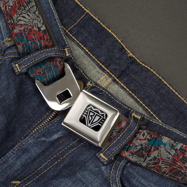 Buckle-Down BD Wings Logo CLOSE-UP Full Color Black Silver Seatbelt Belt - Gothic 4 Webbing