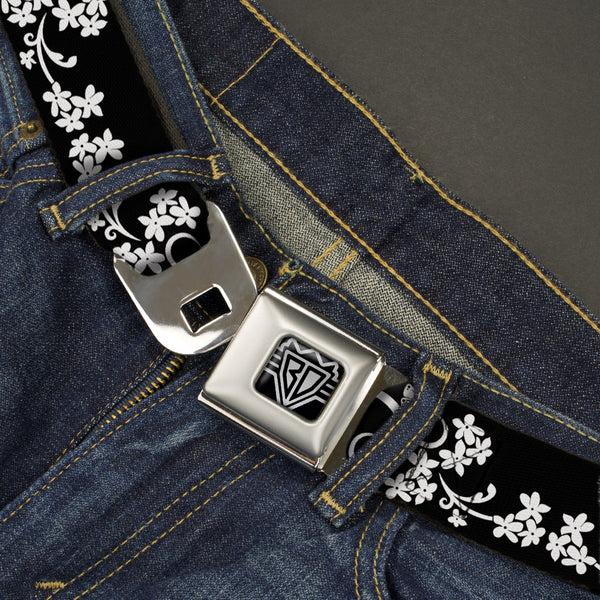 Buckle-Down BD Wings Logo CLOSE-UP Full Color Black Silver Seatbelt Belt - Butterfly Garden2 Black/White Webbing