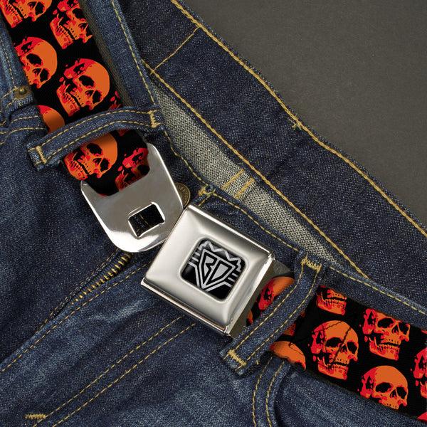 Buckle-Down BD Wings Logo CLOSE-UP Full Color Black Silver Seatbelt Belt - 3-D Skulls Repeat Black/Reds Webbing