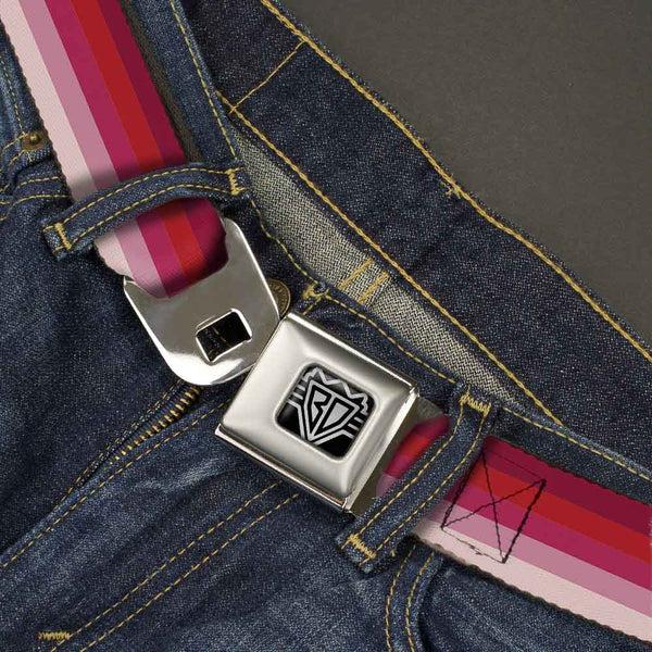 Buckle-Down BD Wings Logo CLOSE-UP Full Color Black Silver Seatbelt Belt - Spectrum Pink Webbing