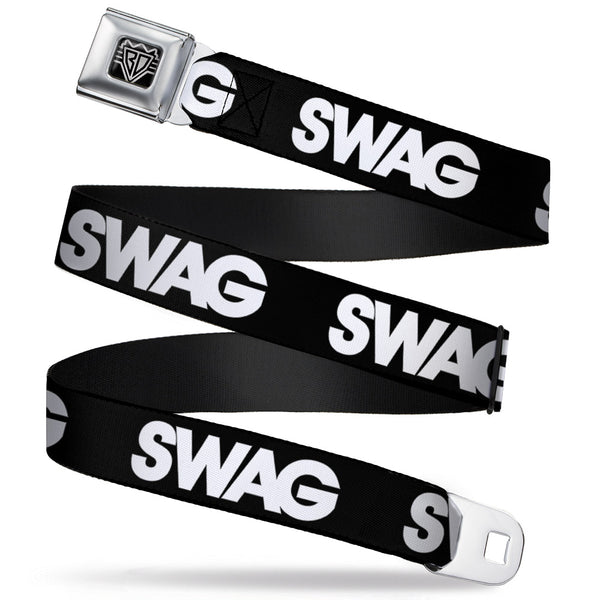 Buckle-Down BD Wings Logo CLOSE-UP Full Color Black Silver Seatbelt Belt - SWAG Black/White Webbing