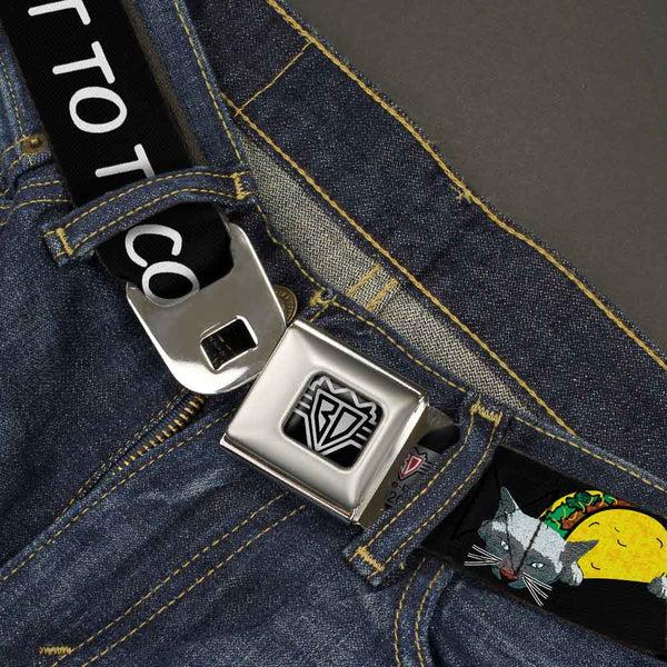 Buckle-Down BD Wings Logo CLOSE-UP Full Color Black Silver Seatbelt Belt - Taco Cat I DON'T WANT TO TACO 'BOUT IT Webbing
