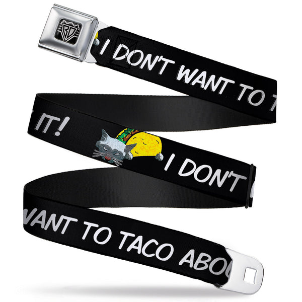 Buckle-Down BD Wings Logo CLOSE-UP Full Color Black Silver Seatbelt Belt - Taco Cat I DON'T WANT TO TACO 'BOUT IT Webbing