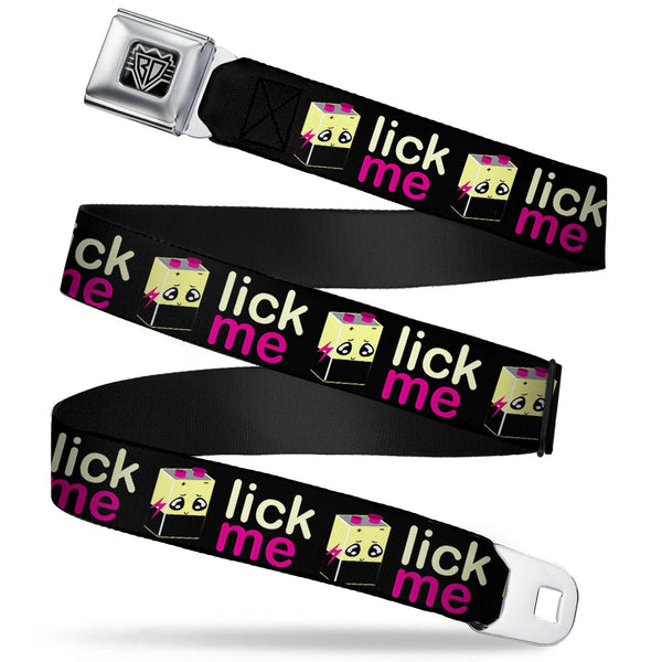 Buckle-Down BD Wings Logo CLOSE-UP Full Color Black Silver Seatbelt Belt - LICK ME Battery Cartoon Webbing