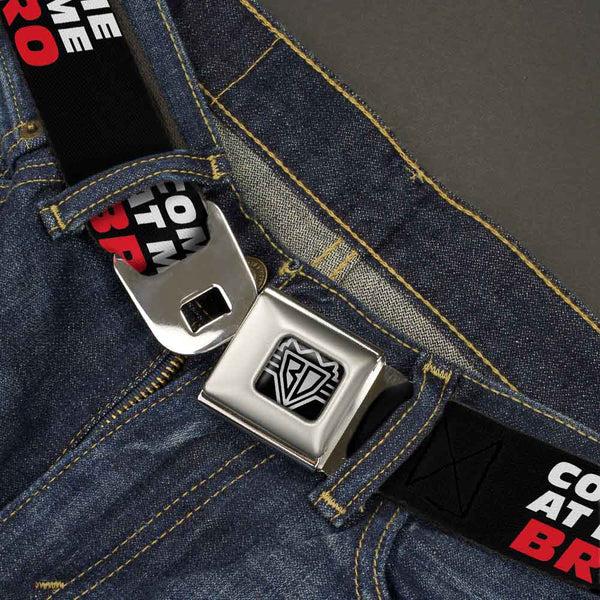 Buckle-Down BD Wings Logo CLOSE-UP Full Color Black Silver Seatbelt Belt - COME-AT ME-BRO Black/White/Red Webbing