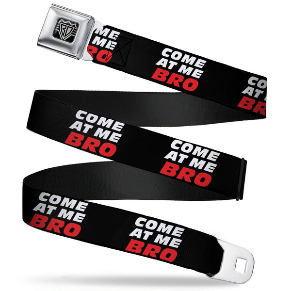 Buckle-Down BD Wings Logo CLOSE-UP Full Color Black Silver Seatbelt Belt - COME-AT ME-BRO Black/White/Red Webbing